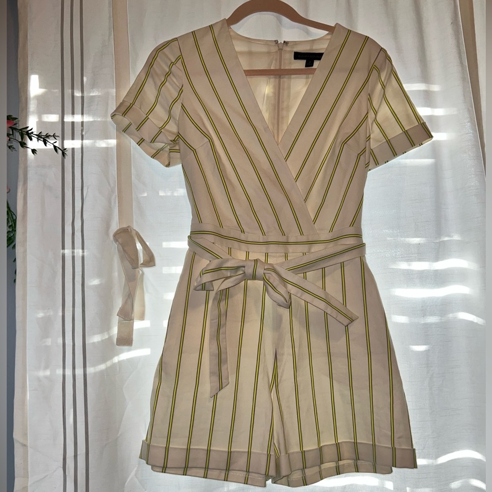 Banana republic white and green striped romper, size 2